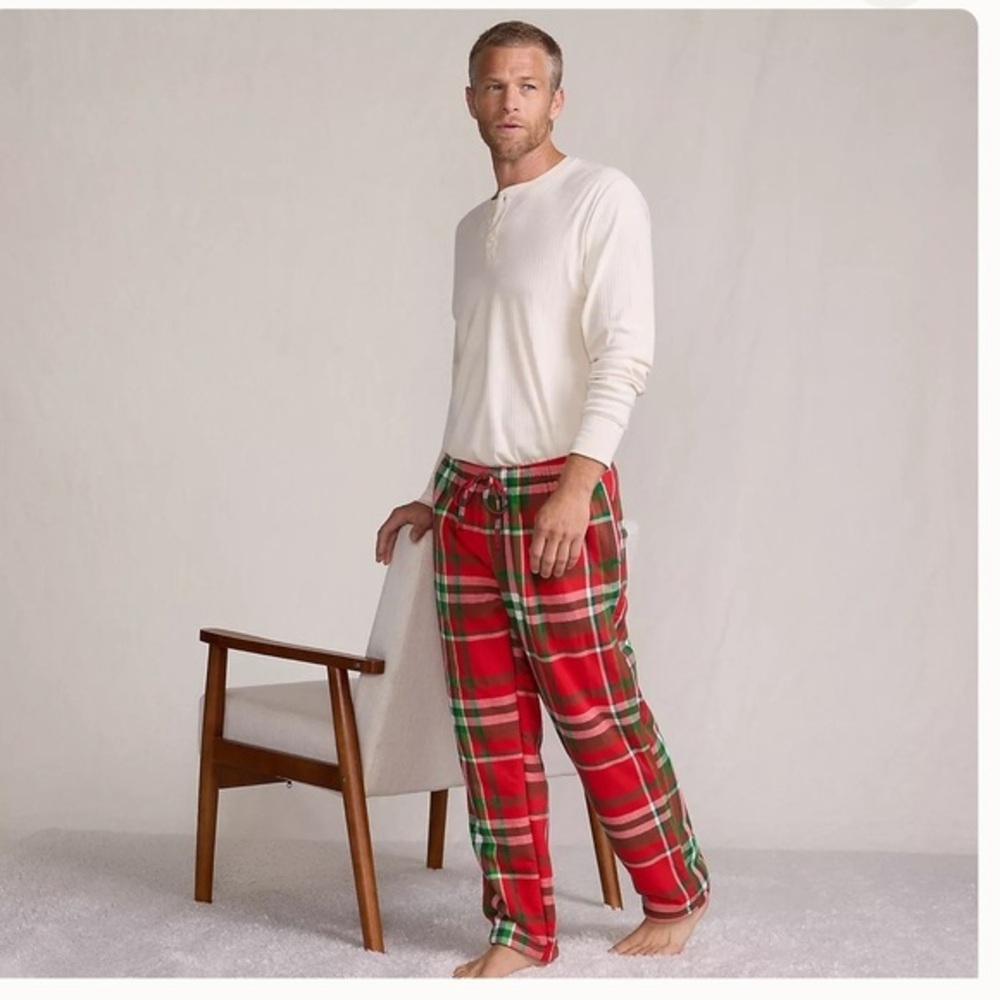 Men's Sherpa Fleece Lined Flannel Pajama Pants size L / T 36 38 red and green
